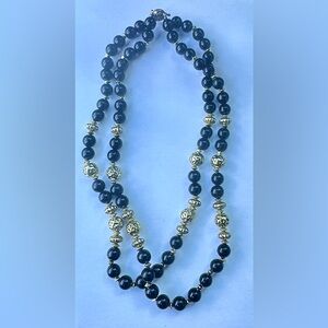 Vintage Hess’s TACOA LUCITE Beaded  2 Strand Black & Metallic Necklace